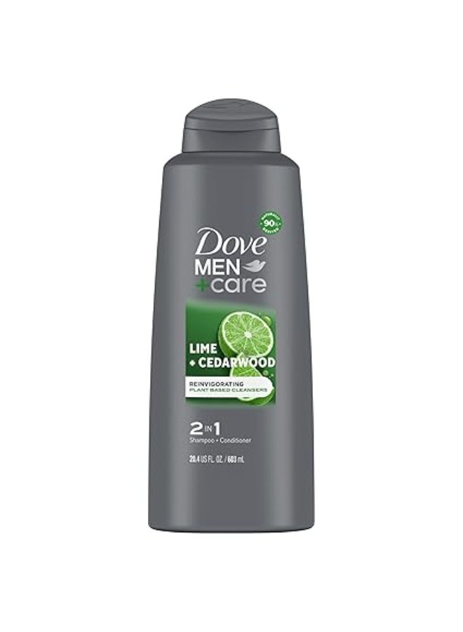 Dove MEN + CARE Men 2 in 1 Shampoo and Conditioner Lime + Cedarwood For Healthy-Looking Hair Naturally Derived Plant Based Cleansers 603 ml